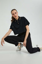Load image into Gallery viewer, Redtag-Black-Cropped-Polo-Tops-Women's-