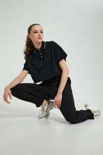 Load image into Gallery viewer, Redtag-Black-Cropped-Polo-Tops-Women's-