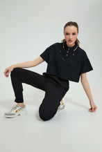 Load image into Gallery viewer, Redtag-Black-Cropped-Polo-Tops-Women's-