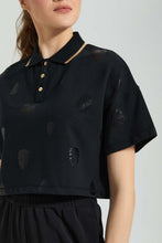 Load image into Gallery viewer, Redtag-Black-Cropped-Polo-Tops-Women's-
