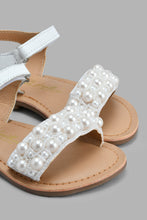 تنزيل الصورة على معرض الصور، Redtag-White-Pearl-Festive-Look-Leather-Sandal-Casual-Sandals-Girls-3 to 5 Years