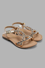 تنزيل الصورة على معرض الصور، Redtag-Copper-Diamante-Festive-Look-Leather-Sandal-Casual-Sandals-Girls-3 to 5 Years