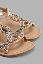 تنزيل الصورة على معرض الصور، Redtag-Copper-Diamante-Festive-Look-Leather-Sandal-Casual-Sandals-Girls-3 to 5 Years