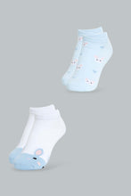Load image into Gallery viewer, Redtag-White/Blue-Ankle-Socks-2Pcs-Pack-Ankle-Length-Senior-Girls-9 to 14 Years