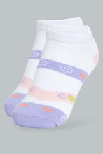 Load image into Gallery viewer, Redtag-White/Purple-Ankle-Socks-2Pcs-Pack-Ankle-Length-Senior-Girls-9 to 14 Years