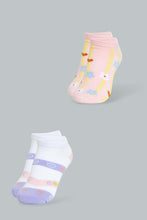 Load image into Gallery viewer, Redtag-White/Purple-Ankle-Socks-2Pcs-Pack-Ankle-Length-Senior-Girls-9 to 14 Years
