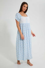 تنزيل الصورة على معرض الصور، Redtag-Pale-Blue-Floral-Printed-Nightgown-Nightgowns-Women's-