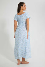تنزيل الصورة على معرض الصور، Redtag-Pale-Blue-Floral-Printed-Nightgown-Nightgowns-Women's-