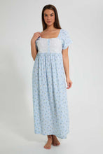 تنزيل الصورة على معرض الصور، Redtag-Pale-Blue-Floral-Printed-Nightgown-Nightgowns-Women's-