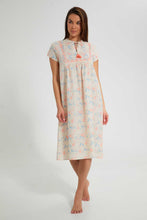 تنزيل الصورة على معرض الصور، Redtag-Ivory-Floral-Printed-Nightgown-Nightgowns-Women's-