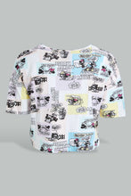 تنزيل الصورة على معرض الصور، Redtag-Assorted-Allover-Mickey-Print-Cropped-T-Shirt-Active-Tees-Women's-