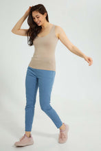 تنزيل الصورة على معرض الصور، Redtag-Beige-Double-Layered-Sleeveless-T-Shirt-Active-Tees-Women's-