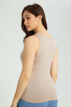 تنزيل الصورة على معرض الصور، Redtag-Beige-Double-Layered-Sleeveless-T-Shirt-Active-Tees-Women's-
