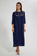 تنزيل الصورة على معرض الصور، Redtag-Navy-Plain-Nightgown-With-Embroidery-Nightgowns-Women's-