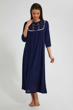 تنزيل الصورة على معرض الصور، Redtag-Navy-Plain-Nightgown-With-Embroidery-Nightgowns-Women's-