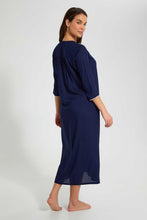 تنزيل الصورة على معرض الصور، Redtag-Navy-Plain-Nightgown-With-Embroidery-Nightgowns-Women's-