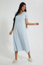 تنزيل الصورة على معرض الصور، Redtag-Pale-Blue-Floral-Printed-Nightgown-Nightgowns-Women's-