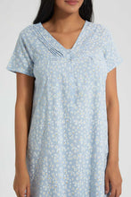 تنزيل الصورة على معرض الصور، Redtag-Pale-Blue-Floral-Printed-Nightgown-Nightgowns-Women's-
