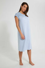 تنزيل الصورة على معرض الصور، Redtag-White/Blue-Yarn-Dyed-Stripe-Nightgown-Nightgowns-Women's-
