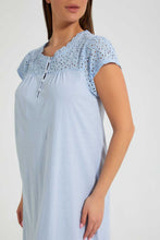 تنزيل الصورة على معرض الصور، Redtag-White/Blue-Yarn-Dyed-Stripe-Nightgown-Nightgowns-Women's-