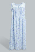 تنزيل الصورة على معرض الصور، Redtag-Blue-Floral-Printed-Nightgown-Nightgowns-Women's-
