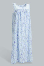 تنزيل الصورة على معرض الصور، Redtag-Blue-Floral-Printed-Nightgown-Nightgowns-Women's-