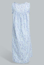 تنزيل الصورة على معرض الصور، Redtag-Blue-Floral-Printed-Nightgown-Nightgowns-Women's-