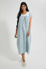 تنزيل الصورة على معرض الصور، Redtag-Pale-Blue-Floral-Printed-Nightgown-Nightgowns-Women's-