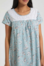 تنزيل الصورة على معرض الصور، Redtag-Pale-Blue-Floral-Printed-Nightgown-Nightgowns-Women's-