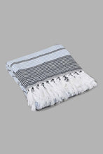 تنزيل الصورة على معرض الصور، Redtag-White/Navy-Geometric-Throw-With-Tassel-Throws-Home-Bedroom-