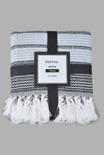 تنزيل الصورة على معرض الصور، Redtag-White/Navy-Geometric-Throw-With-Tassel-Throws-Home-Bedroom-