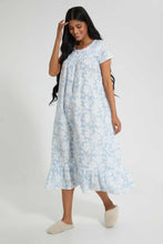 تنزيل الصورة على معرض الصور، Redtag-Pale-Blue-Floral-Printed-Nightgown-Nightgowns-Women's-