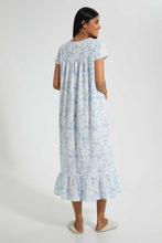 تنزيل الصورة على معرض الصور، Redtag-Pale-Blue-Floral-Printed-Nightgown-Nightgowns-Women's-