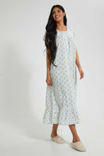 تنزيل الصورة على معرض الصور، Redtag-Ivory-Floral/Stripe-Printed-Nightgown-Nightgowns-Women's-