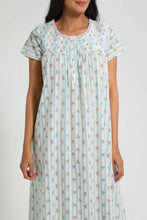 تنزيل الصورة على معرض الصور، Redtag-Ivory-Floral/Stripe-Printed-Nightgown-Nightgowns-Women's-