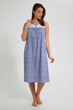 تنزيل الصورة على معرض الصور، Redtag-Blue-Check-Printed-Nightgown-Nightgowns-Women's-