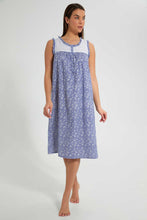 تنزيل الصورة على معرض الصور، Redtag-Blue-Check-Printed-Nightgown-Nightgowns-Women's-