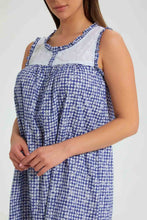 تنزيل الصورة على معرض الصور، Redtag-Blue-Check-Printed-Nightgown-Nightgowns-Women's-
