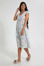 تنزيل الصورة على معرض الصور، Redtag-Pale-Blue-Floral-Printed-Nightgown-Nightgowns-Women's-
