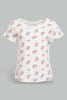 Redtag-White-Aop-Top-With-Denim-Dungree-Sets-Infant-Girls-3 to 24 Months