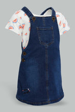 تنزيل الصورة على معرض الصور، Redtag-White-Aop-Top-With-Denim-Dungree-Sets-Infant-Girls-3 to 24 Months