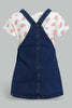Redtag-White-Aop-Top-With-Denim-Dungree-Sets-Infant-Girls-3 to 24 Months