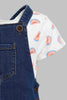 Redtag-White-Aop-Top-With-Denim-Dungree-Sets-Infant-Girls-3 to 24 Months