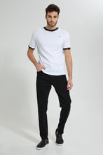 تنزيل الصورة على معرض الصور، Redtag-White-T-Shirt-With-Contrast-Neck-Rib-All-Over-Prints-Men's-