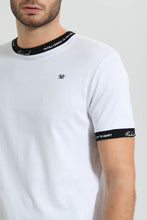 تنزيل الصورة على معرض الصور، Redtag-White-T-Shirt-With-Contrast-Neck-Rib-All-Over-Prints-Men's-