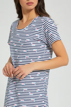 تنزيل الصورة على معرض الصور، Redtag-White/Navy-Stripe-Printed-Nightshirt-Colour:White,-Filter:Women's-Clothing,-New-In,-New-In-Women,-Non-Sale,-S22A,-Section:Women,-Women-Nightshirts-Women's-