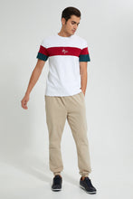 Load image into Gallery viewer, Redtag-White-Cut-Sew-Panel-T-Shirt-Embellished-Men's-