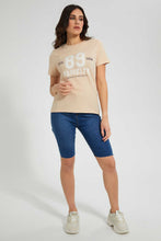 Load image into Gallery viewer, Redtag-Beige-Oversized-Printed-Tee-Plain-Women's-