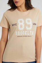 Load image into Gallery viewer, Redtag-Beige-Oversized-Printed-Tee-Plain-Women's-