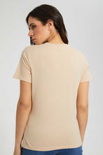 Load image into Gallery viewer, Redtag-Beige-Oversized-Printed-Tee-Plain-Women's-